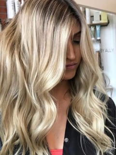 View Hair Color, Balayage, Women's Hair, Hairstyle, Beachy Waves, Hair Length, Long Hair (Mid Back Length), Blonde - Ally , San Diego, CA