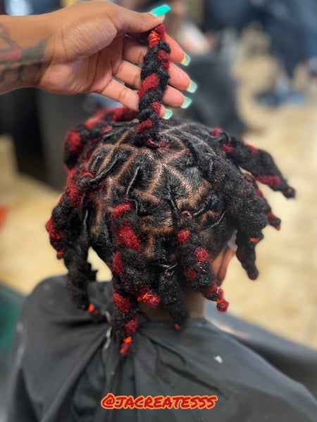Image of  Hair Color, Hairstyles, Locs, Hair Restoration, Protective, Short Ear Length, Red, Highlights, Braiding (African American), Hairstyle, Kid's Hair, Locs, Protective Styles, 4C, Natural