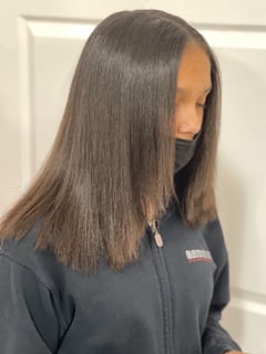 View Hairstyle, Smoothing , Silk Press, Natural Hair, Straight, Long Hair (Upper Back Length), Hair Length, Blowout, Women's Hair - Ahyana Dunham, Newark, DE
