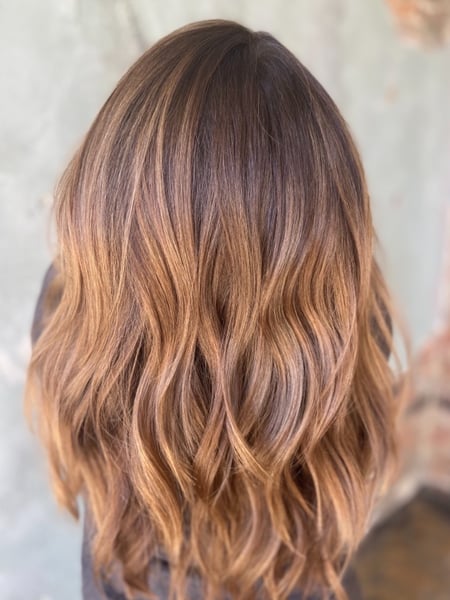 Image of  Women's Hair, Blowout, Hair Color, Balayage, Blonde, Brunette, Foilayage, Highlights, Hair Length, Long, Layered, Haircuts, Beachy Waves, Hairstyles