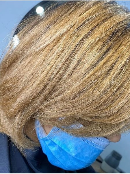 Image of  Women's Hair, Blowout, Blonde, Hair Color, Shoulder Length, Hair Length