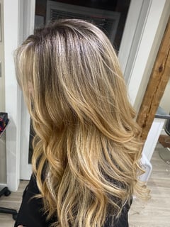 View Layered, Hair Length, Long, Highlights, Foilayage, Hair Color, Balayage, Curly, Beachy Waves, Curly, Women's Hair, Hairstyles, Haircuts - Jess Marsh, Knoxville, TN