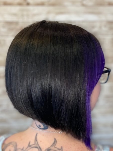 Image of  Women's Hair, Hair Color, Fashion Color, Black, Color Correction, Brunette, Short Chin Length, Hair Length, Haircuts, Bob, Blunt