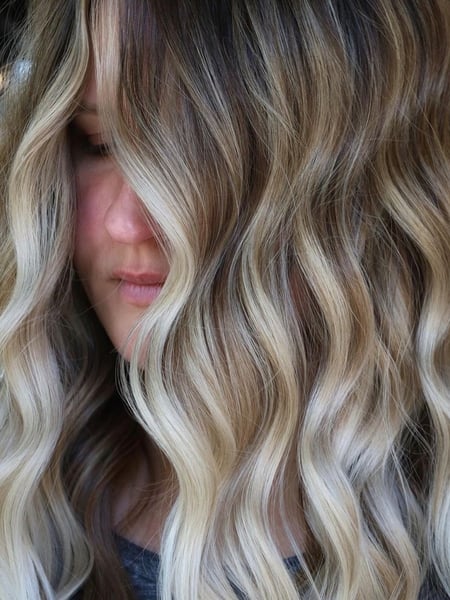 Image of  Women's Hair, Balayage, Hair Color, Blonde, Long, Hair Length, Layered, Haircuts, Beachy Waves, Hairstyles