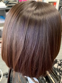 View Hair Color, Women's Hair, Brunette, Full Color, Short Chin Length, Hair Length, Blunt, Haircuts, Bob, Straight, Hairstyles - Cae Andrews, Henderson, NV