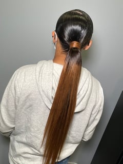 View Balayage, 2B, Updo, Hair Texture, Protective, Natural, Hairstyles, Straight, Hair Length, Long, Black, Brunette, Hair Color, Women's Hair - Bria Smith, White Plains, MD