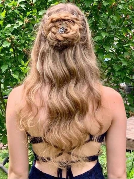 Image of  Haircut, Women's Hair, Hairstyle, Updo, Beachy Waves, Curls, Braid (Boho Chic), Long Hair (Upper Back Length), Hair Length