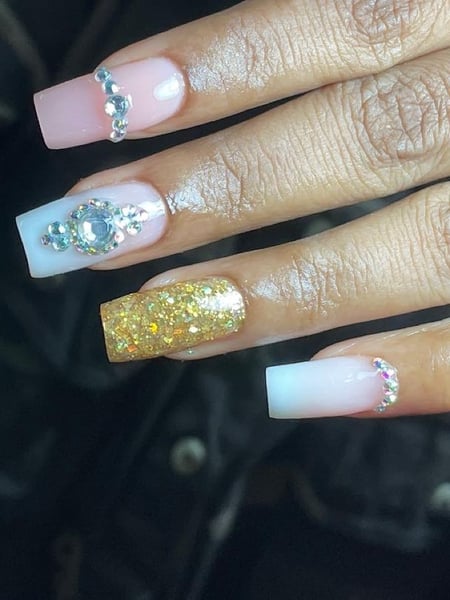 Image of  Nails, Gel, Pink, Glitter, Nail Style, Nail Color, Nail Length, Manicure, Nail Finish, Medium, Beige, Nail Shape, Square, Ombre, Nail Service Type