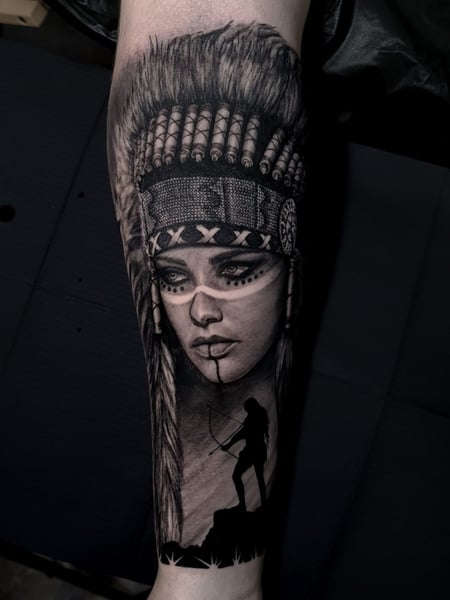 Image of  Tattoos, Tattoo Style, Tattoo Bodypart, 3D, Black & Grey, Portrait, Realism, Forearm 