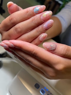 View Medium, Nail Finish, Manicure, Gel, Round, Oval, Nail Shape, Almond, Hand Painted, Nail Art, Nail Style, Mix-and-Match, Pastel, Neon, Nails, Glitter, Clear, Nail Color, Nail Length - Lisa Selenschek, Grayslake, IL