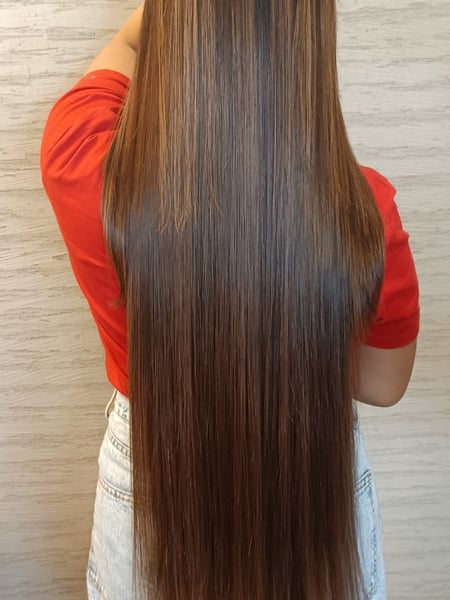 Image of  Women's Hair, Short Ear Length, Hair Length, Pixie, Short Chin Length, Shoulder Length, Blowout, Hair Color, Haircuts, Hairstyles, Hair Texture, Permanent Hair Straightening, Balayage, Color Correction, Fashion Color, Foilayage, Highlights, Full Color, Blonde, Brunette