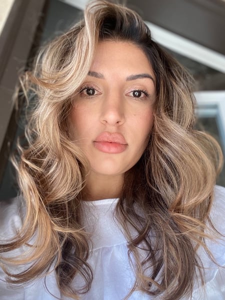 Image of  Women's Hair, Blowout, Hair Color, Balayage, Blonde, Brunette, Foilayage, Highlights, Full Color, Hair Length, Long, Bangs, Haircuts, Curly, Layered, Hairstyles, Beachy Waves, Curly