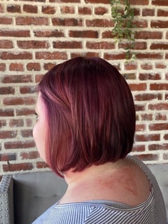 View Women's Hair, Color Correction, Hair Color, Red, Short Chin Length, Hair Length, Bob, Haircuts, Layered, Straight, Hairstyles - Taryn Cassell, Springfield, MO