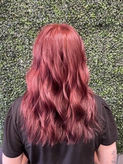 View Haircut, Hairstyle, Beachy Waves, Bangs, Long Hair (Upper Back Length), Hair Length, Red, Hair Color, Women's Hair - Malayne Rybolt, Avon, IN