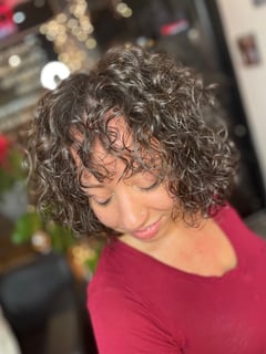 View Women's Hair, Bob, Haircuts, Bangs, Curly, Layered, Hair Length, Short Chin Length - Alexandra Feyjoo, Great Neck, NY