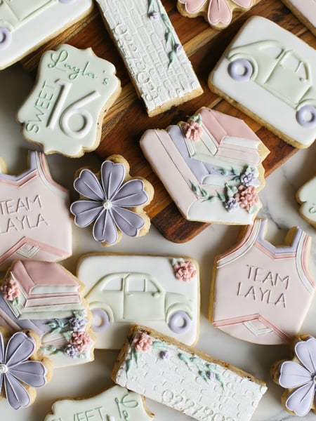 Image of  Cookies, Occasion, Birthday, Color, Pastel, Theme, Floral, Art, School Spirit