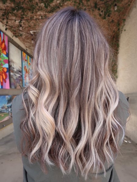 Image of  Women's Hair, Balayage, Hair Color, Blonde, Brunette, Foilayage, Hairstyles, Beachy Waves, Curly