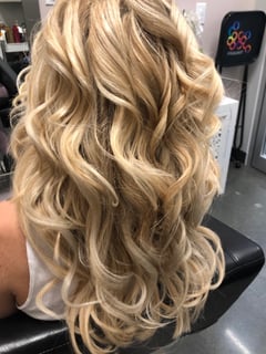 View Women's Hair, Hair Extensions, Hairstyles, Beachy Waves, Layered, Haircuts, Hair Length, Long, Blonde, Highlights, Hair Color - Julie Roohi, Wake Forest, NC