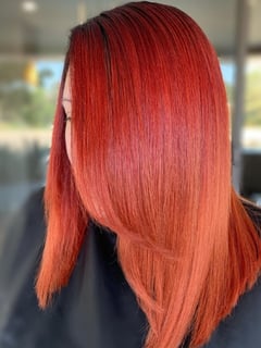 View Hairstyle, Fashion Hair Color, Red, Haircut, Shoulder Length Hair, Blunt (Women's Haircut), Hair Length, Hair Color, Women's Hair, Straight - Nina Nears, San Diego, CA