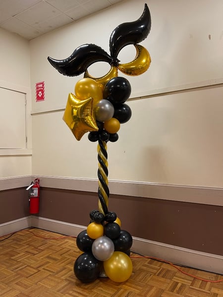 Image of  Balloon Decor, Arrangement Type, Balloon Composition, Event Type, Birthday, Holiday, Corporate Event, Colors, Gold, Black, Balloon Column