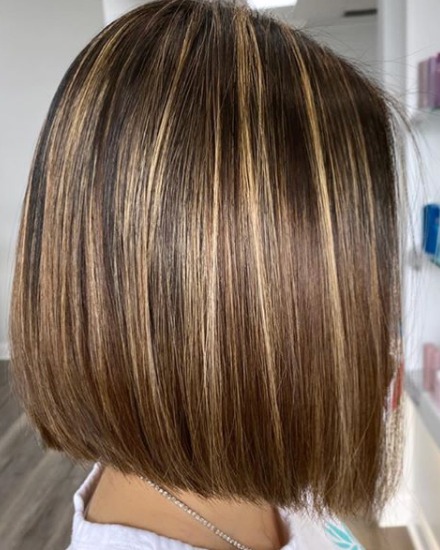 Image of  Women's Hair, Balayage, Hair Color, Shoulder Length, Hair Length, Blunt, Haircuts, Bob