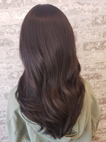 Image of  Women's Hair, Blowout, Hair Color, Brunette Hair, Color Correction, Long Hair (Mid Back Length), Hair Length, Hairstyle, Beachy Waves