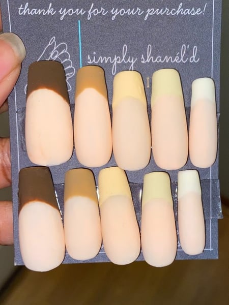 Image of  Nails, Manicure, Gel, Nail Finish, Long, Nail Length, Brown, Nail Color, Beige, White, Yellow, French Manicure, Nail Style, Ombré, Nail Shape, Square, Matte