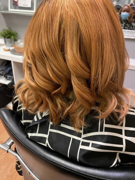 Image of  Women's Hair, Color Correction, Hair Color, Full Color, Hair Length, Short Chin Length, Bob, Haircuts, Beachy Waves, Hairstyles, Curly, Silk Press, Permanent Hair Straightening