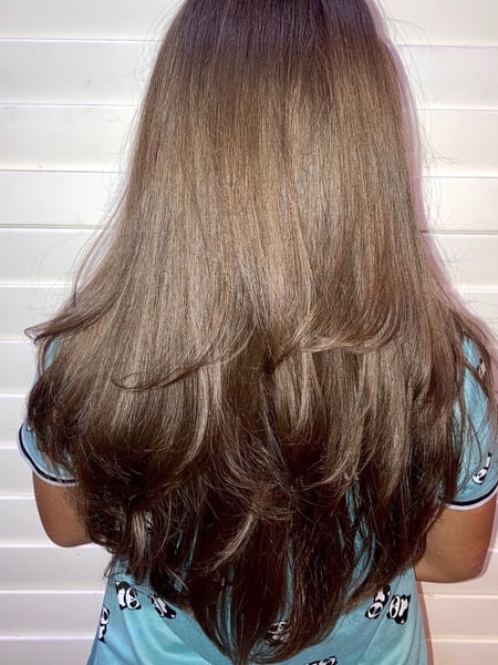 Image of  Women's Hair, Hair Length, Long, Bangs, Haircuts, Layered, Blowout