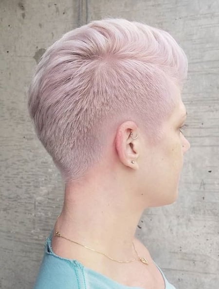 Image of  Women's Hair, Fashion Color, Hair Color, Full Color, Pixie, Short Ear Length, Shaved, Haircuts