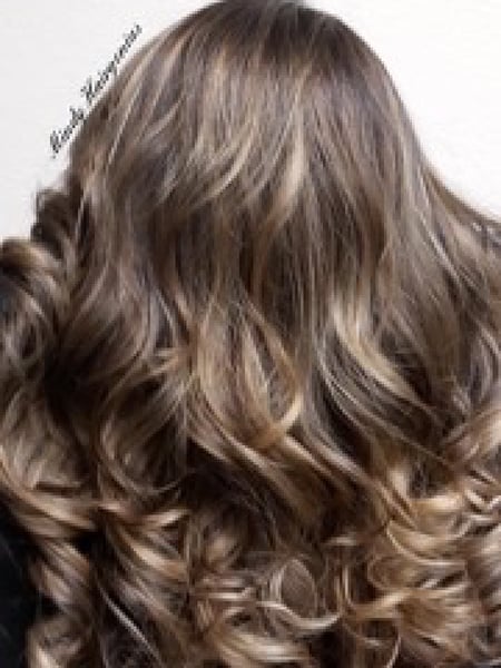 Image of  Layered, Haircuts, Women's Hair, Curly, Hairstyles, Balayage, Hair Color, Highlights, Foilayage, Long, Hair Length