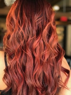 View Women's Hair, Hairstyle, Beachy Waves, Hair Length, Long Hair (Mid Back Length), Red, Hair Color, Balayage - Monte , San Francisco, CA