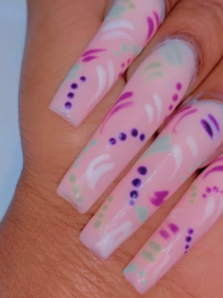 Image of  Nails, Acrylic, Nail Finish, Long, Nail Length, Pink, Nail Color