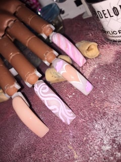 View Pink, Glitter, Nail Color, Beige, Nail Length, Long, Nail Finish, Acrylic, Nails, Nail Shape, Square, Nail Art, Nail Style, Hand Painted - Angel Jackson , 