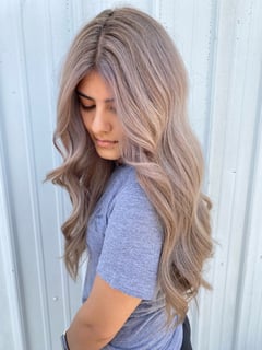 View Long, Hair Length, Women's Hair, Medium Length, Silver, Hair Color, Foilayage, Highlights, Color Correction, Blonde, Balayage - Brittany Shadle, New Caney, TX