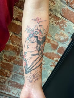 View Tattoos, Red, Pink , Blue, Black , White , Wrist , Neo Traditional, Line Art, Japanese, Abstract, Tattoo Colors, Tattoo Bodypart, Tattoo Style - Vudu Dahl, Venice, CA