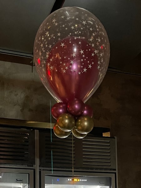 Image of  Corporate Event, Colors, Gold, Pink, Clear, School Pride, Balloon Decor, Arrangement Type, Helium Bouquet, Balloon Composition, Event Type, Birthday, Baby Shower, Wedding, Graduation, Holiday, Valentine's Day