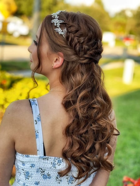 Image of  Women's Hair, Boho Chic Braid, Hairstyles, Bridal, Curly, Updo
