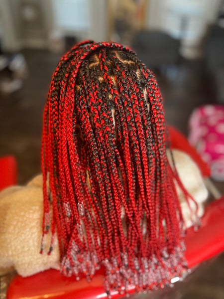 Image of  Protective, Hairstyles, Women's Hair, Braids (African American), Red, Hair Color, Shoulder Length, Hair Length