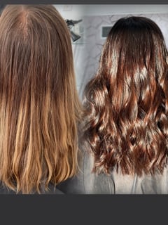 View Women's Hair, Hairstyle, Beachy Waves, Hair Length, Shoulder Length Hair, Color Correction, Brunette Hair, Hair Color - Nicole Edgington, La Mesa, CA