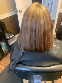 View Bob, Hair Length, Long, Balayage, Hair Color, Brunette, Hairstyles, Straight, Blowout, Permanent Hair Straightening, Blunt, Women's Hair, Haircuts - Amy Harwood, Glasgow, KY
