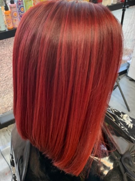 Image of  Women's Hair, Hair Color, Fashion Color, Full Color, Red, Shoulder Length, Hair Length, Bob, Haircuts, Straight, Hairstyles