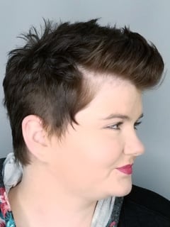 View Haircuts, Brunette, Blowout, Hairstyles, Straight, Women's Hair, Hair Color, Hair Length, Pixie, Short Ear Length, Shaved - Heather Womack, Port Huron, MI