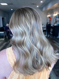 View Hair Color, Hair Length, Long Hair (Upper Back Length), Blonde, Foilayage, Women's Hair - Kayla White, Lake Charles, LA