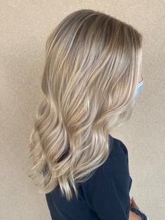 View Blowout, Beachy Waves, Hairstyles, Curly, Foilayage, Hair Color, Highlights, Full Color, Layered, Haircuts, Women's Hair - Julia Cone, Discovery Bay, CA