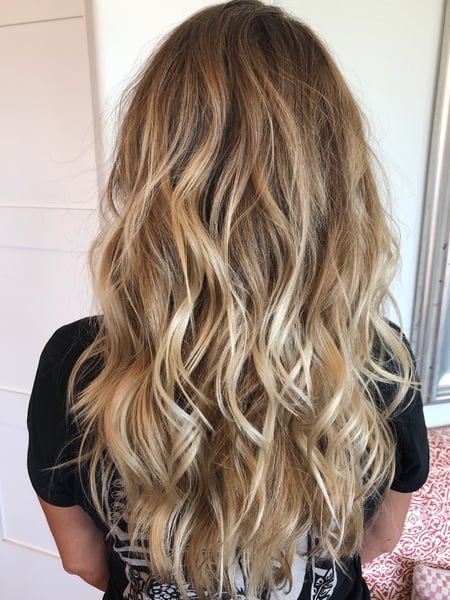Image of  Women's Hair, Balayage, Hair Color, Brunette, Foilayage, Highlights, Long, Hair Length, Medium Length, Curly, Haircuts, Layered, Beachy Waves, Hairstyles