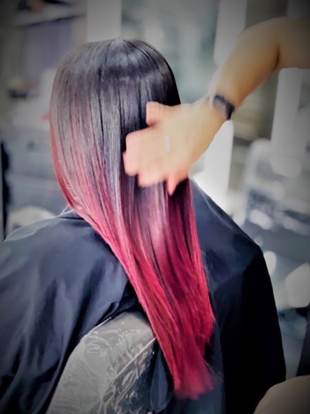 Image of  Women's Hair, Hair Color, Red, Permanent Hair Straightening, Silk Press, Hair Restoration