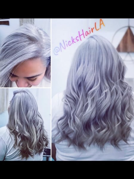 Image of  Women's Hair, Hair Color, Color Correction, Fashion Color, Full Color, Silver, Hair Length, Long, Layered, Haircuts, Beachy Waves, Hairstyles