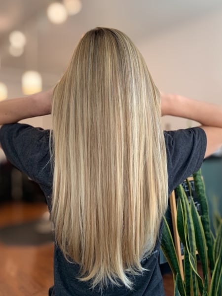 Image of  Women's Hair, Blowout, Hair Color, Highlights, Hair Length, Long, Haircuts, Layered, Hairstyles, Straight, Blonde