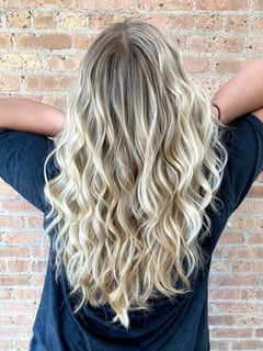 View Women's Hair, Balayage, Hair Color, Blonde, Foilayage, Highlights, Long, Hair Length, Layered, Haircuts, Beachy Waves, Hairstyles, Curly - Sofia Alam, Hinsdale, IL